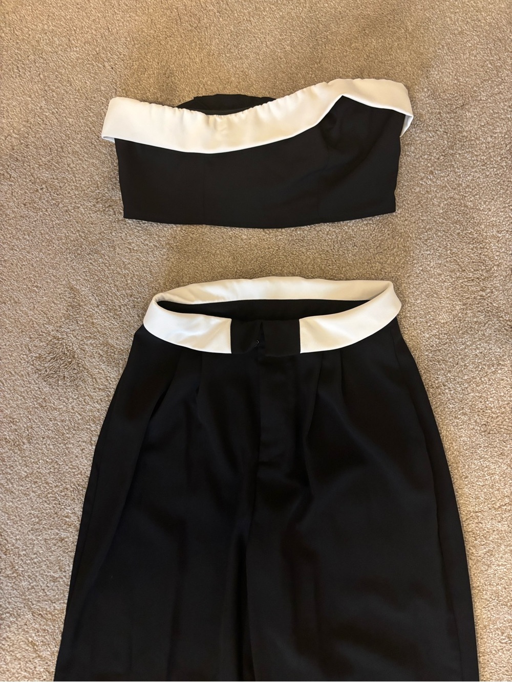 SHEIN Black Skirt Set with White Contrast Waistband